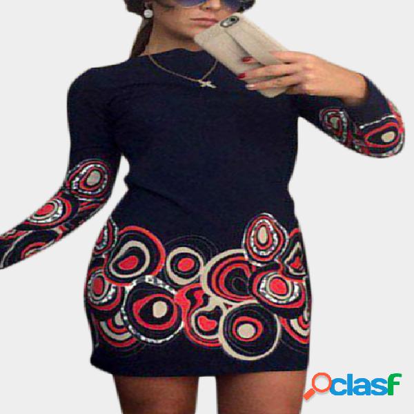 Black Random Circle Print Long Sleeved Mini Dress