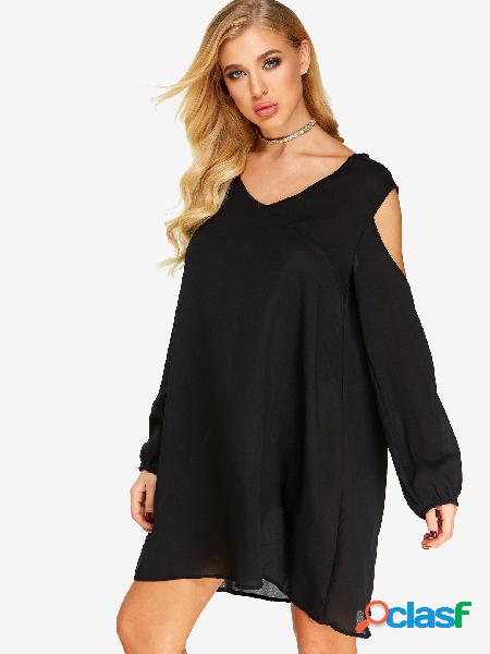 Black V-neck Cold Shoulder Long Sleeves Dress