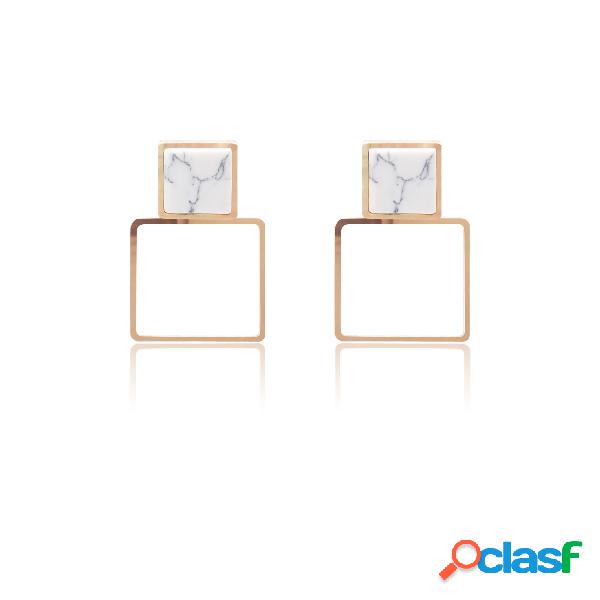 Gold Marble Design Square Drop Earrings