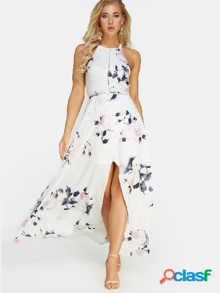 Halter Neck Open Back Random Floral Print Maxi Dress in