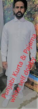 Punjabi Kurta Pajama white self dobby