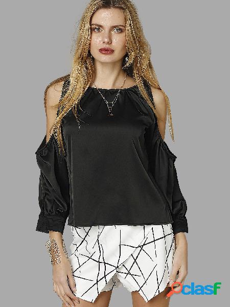 Black Round Neck Cold Shoulder Blouse