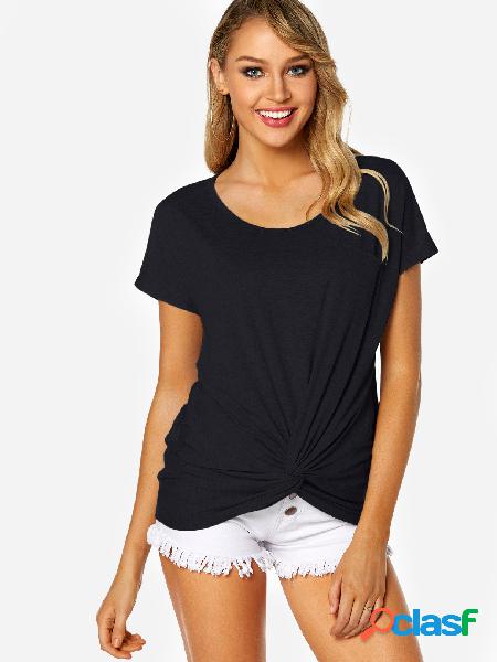 Black Round Neck Knot Design Chest Pocket T-shirt