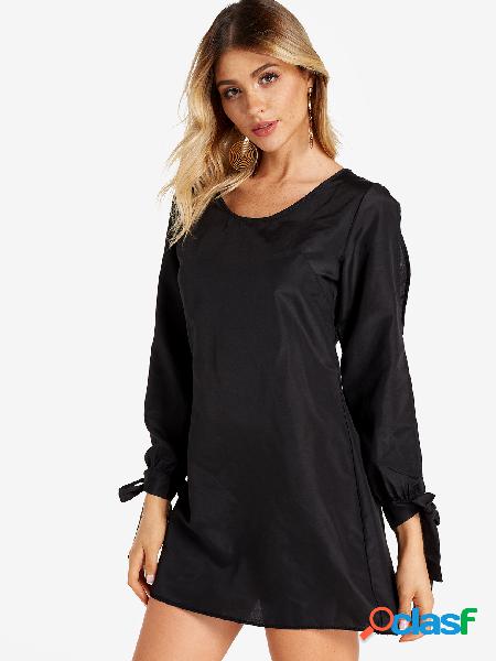 Black Self-tie Design Cold Shoulder Long Sleeves Dress