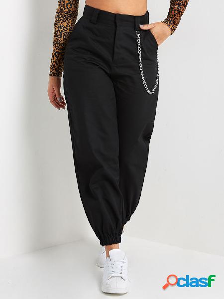 Black Side Pockets High-waisted Ankle-tied Overall