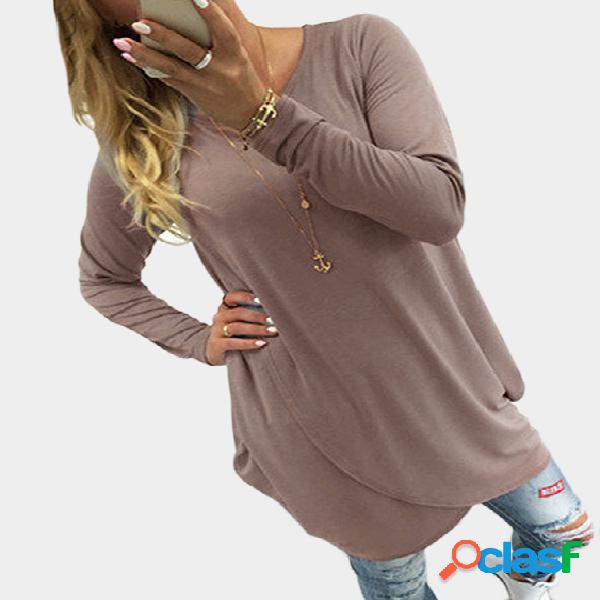 Coffee Irregular Hem Long Sleeves Mini Dress