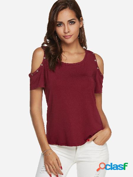 Red Cold Shoulder Short Sleeves T-shirt