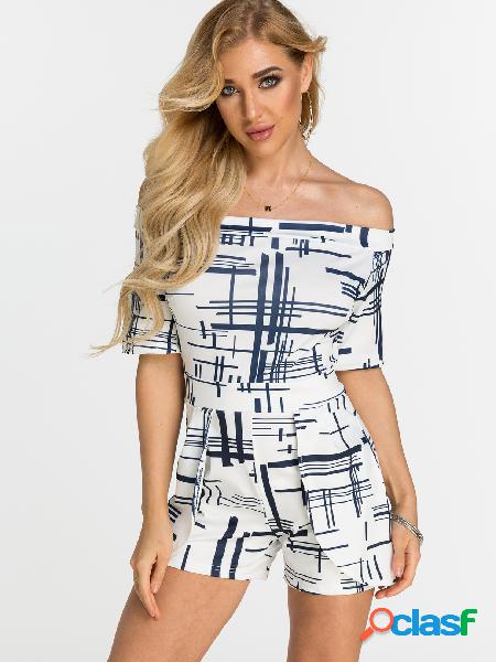 White Self-tie Design Printed Off Shoulder Playsuit