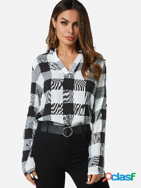 Black Grid Classic Collar Long Sleeves Shirt