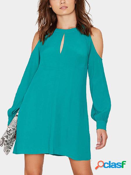 Green Cold Shoulder Keyhole Front Backless Dress