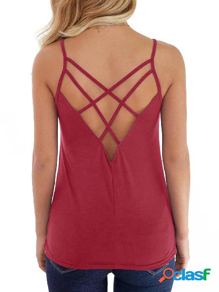 Red Scoop Neck Criss-cross Design Sports Top
