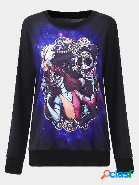 Active Halloween Floral Print Long Sleeve Sweatshirts in