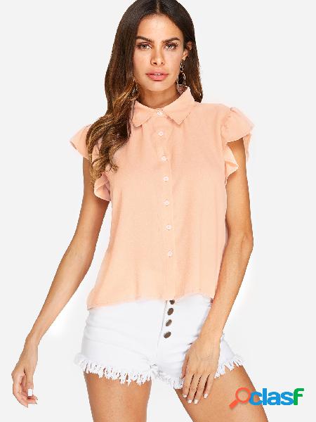 Apricot Classic Collar Ruffle Trim Design Blouses