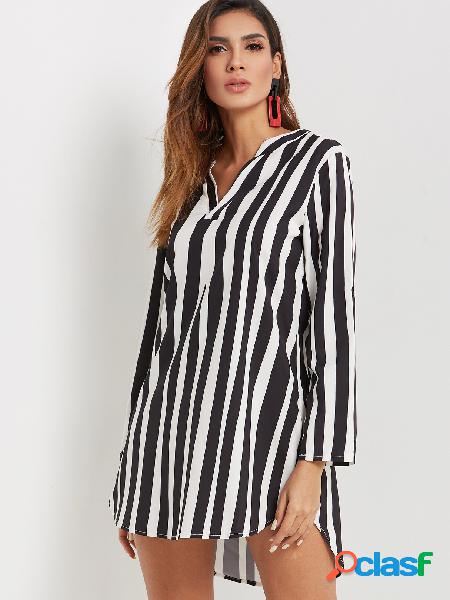 Casual Zebra V-neck Long Sleeves Curved Hem Shift Dress