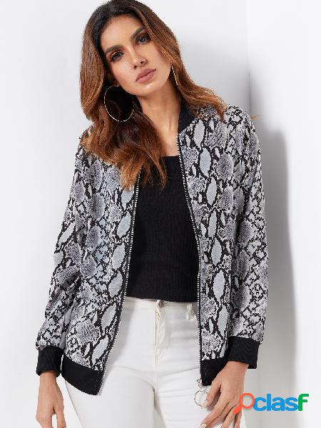 Grey Coool Zipper Front Fastening Snake Pattern Long Sleeves