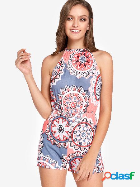 Random Floral Print Self-tie Design Halter Sleeveless