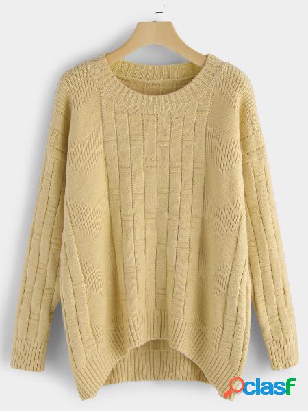 Yellow Plain Crew Neck Long Sleeves Loose Fit Sweaters