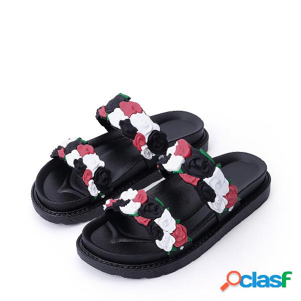 Black PVC Flower Printed Slippers