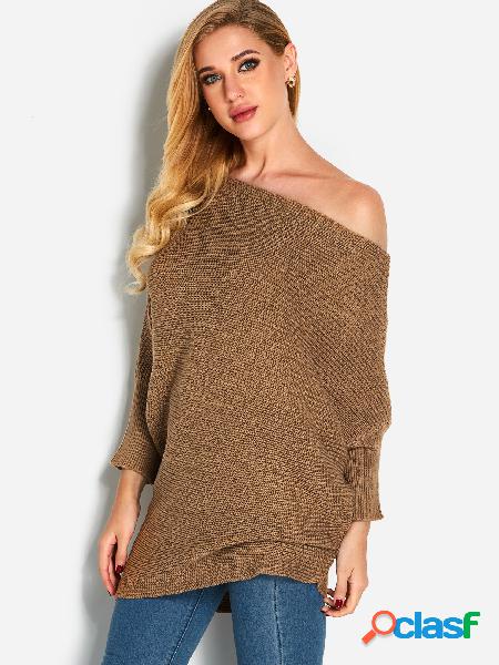 Khaki Backless Design Plain One Shoulder Long Sleeves