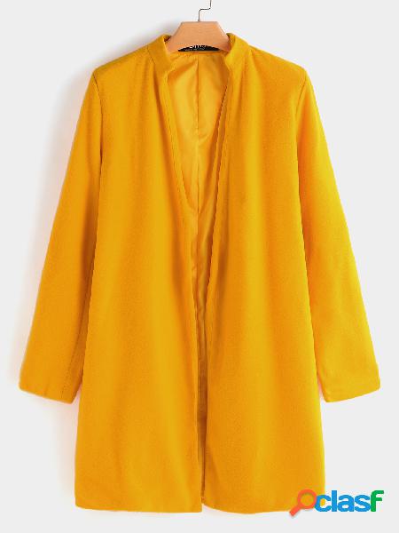Orange Chimney Collar Open Front Long Sleeves Coat