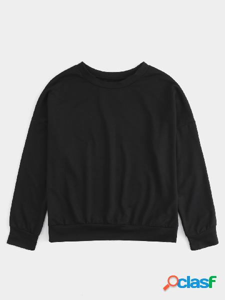 Black Plain Crew Neck Long Sleeves Loose Fit Sweatshirts