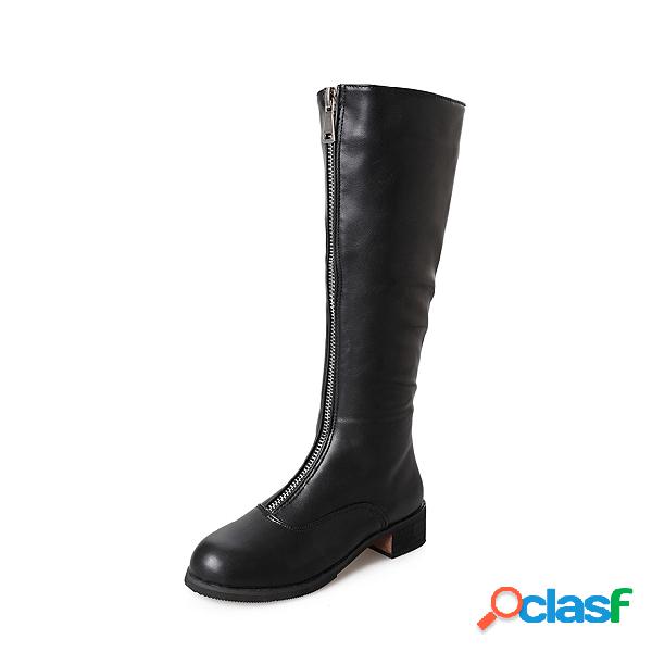 Black Zip Design Mid-Calf Boots