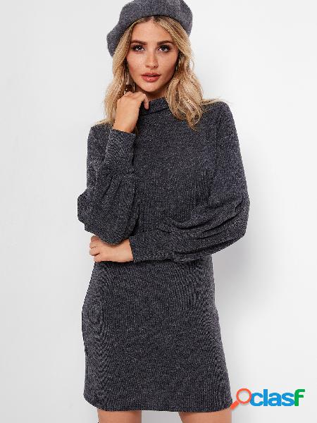 Black Roll Neck Lantern Sleeves Sweater Dress