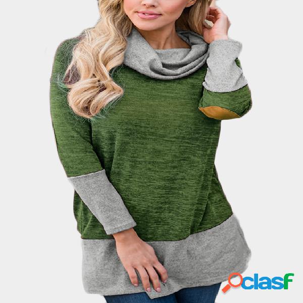 Green High Neck Long Sleeves Color Block Sweatshirt