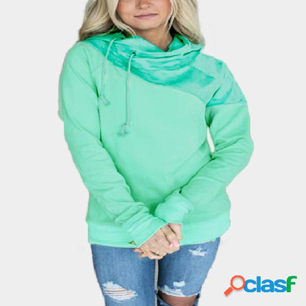Green Long Sleeves Bodycon Hem Color Block Hoodie