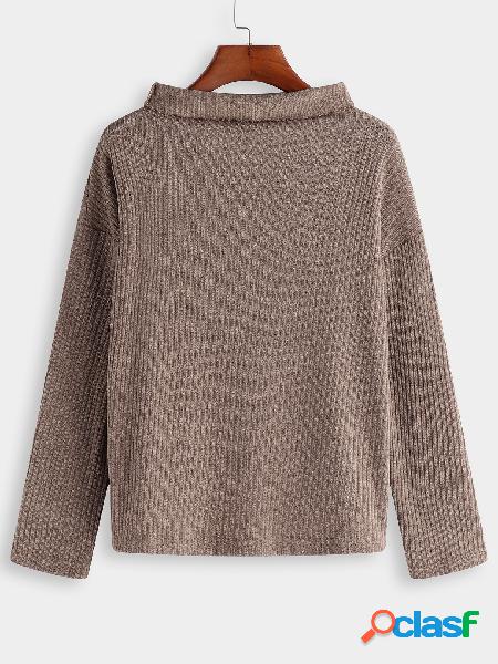 Khaki High Collar Long Sleeves Sweater