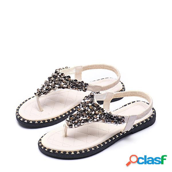 White Jewelry Embellished Flat Sandals