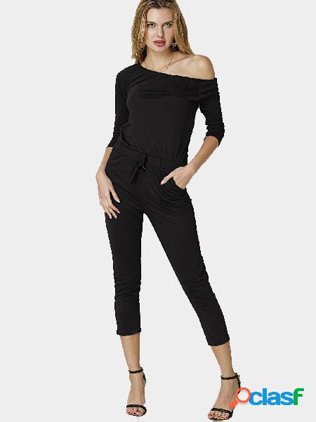 Black Casual Off-shoulder Jumpsuit With Pockets