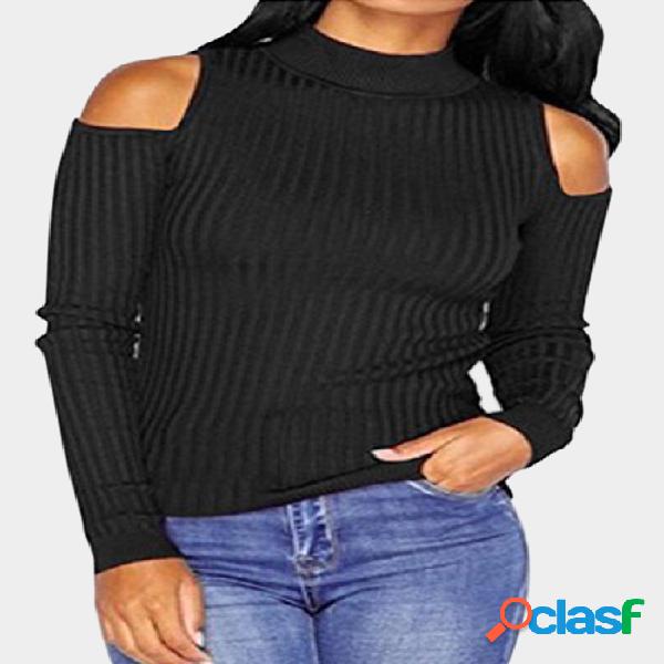 Black Open Shoulder Round Neck Bodycon Sweaters