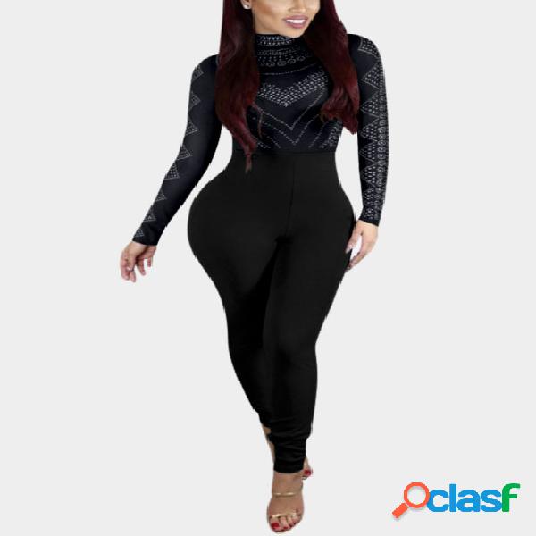 Black Random Floral Print Perkins Collar High-waist Bodycon