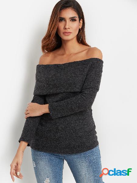 Black Tiered Design Off The Shoulder Long Sleeves Top