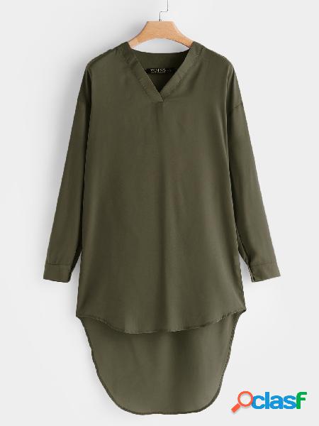 Fashion Green V-neck Adjustable Length Long Sleeves