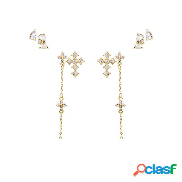 Gold Crucifix Rhinestone Decorated Stud Earrings Set