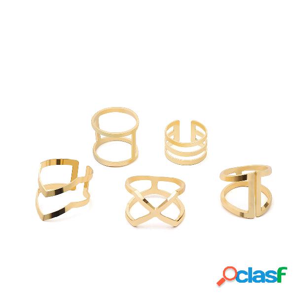 Gold Hollow Detail Layed Ring Set