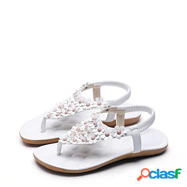 Soft White Jewelry Embellished Flat Sandals