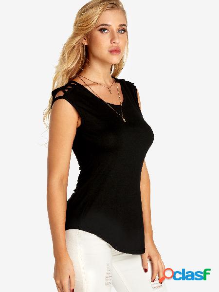 Black Crew Neck Sleeveless T-shirt