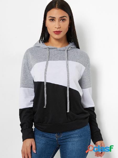 Color Block Style Pullover Long Sleeves Stitching Hoodie