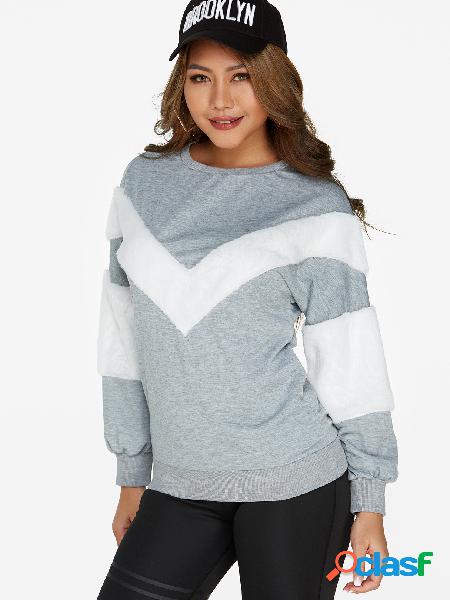 Grey Color Block Round Neck Long Sleeves Sweatshirt