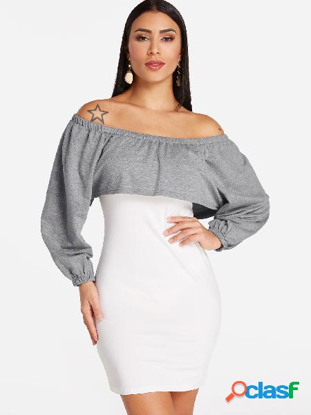 Grey Plain Off The Shoulder Long Elastic Sleeves Bodycon Hem