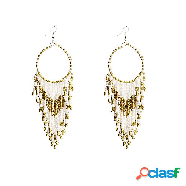 White Boho Tassel Bead Earings