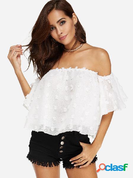White Stitching Design Off The Shoulder Bell Sleeves Blouses