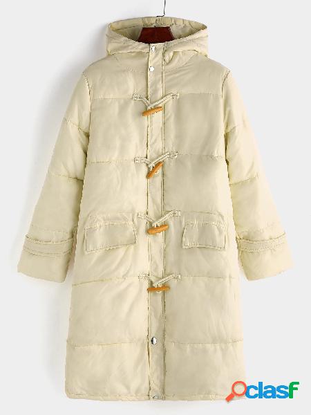 Beige Hooded Design Long Sleeves Cotton-padded Coat