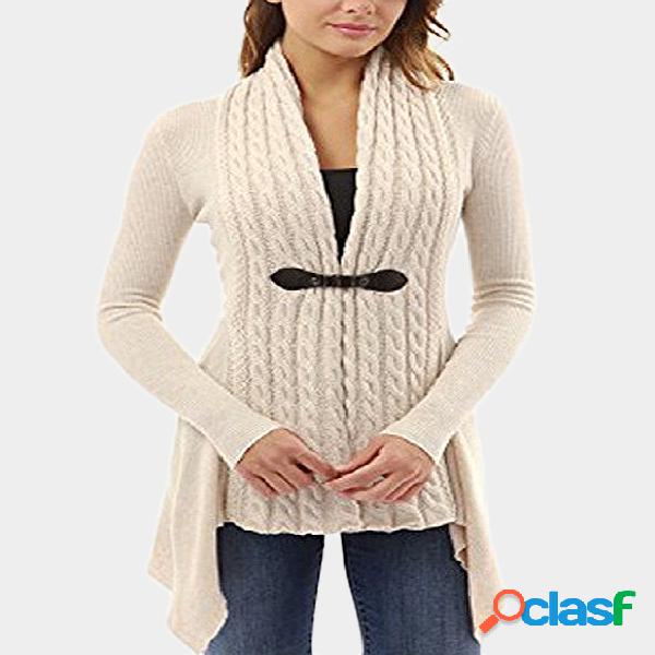 Beige Long Sleeves Irregular Hem Cardigan