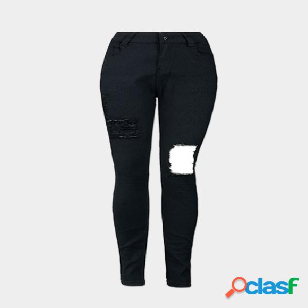 Black Big Ripped Shredded High Waist Skinny Pants