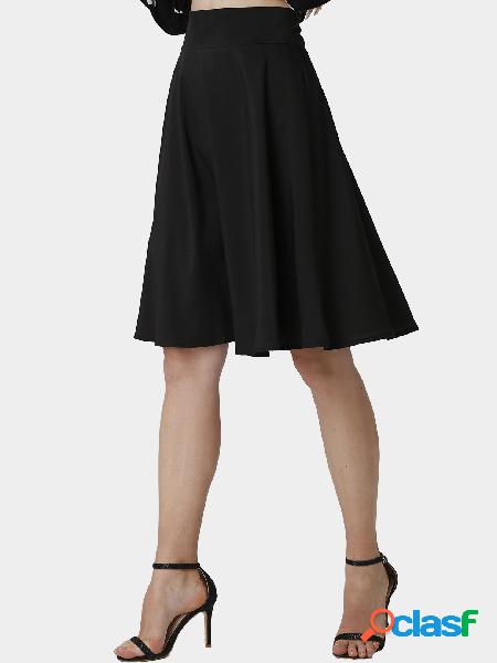 Black Midi Skater Skirt with Ruffled Hem