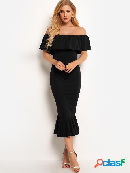 Black Off The Shoulder Short Sleeves Mermaid Dress